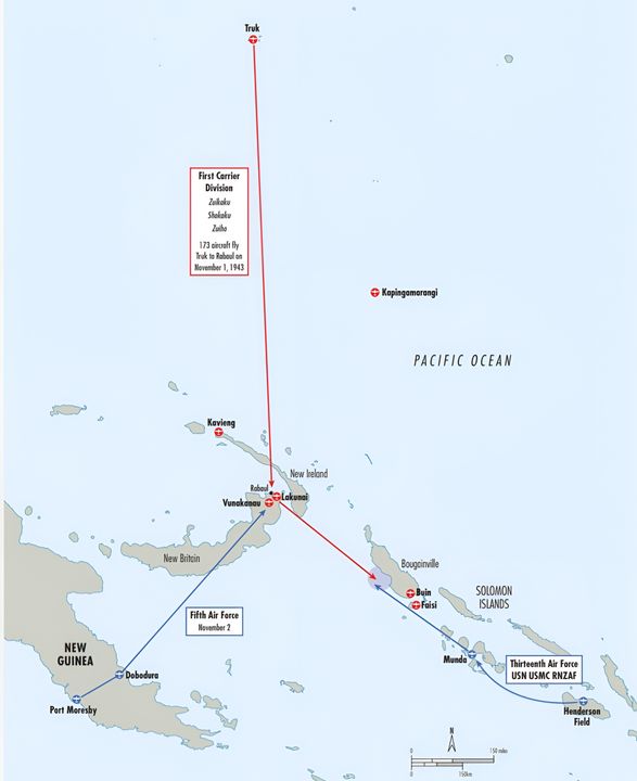 Chiến dịch Ro-Go hay “Ro-Go Sakusen” (ろ号作戦, viết bằng hiragana và kanji) bắt nguồn từ sakusen nghĩa là “chiến dịch”, “Ro” là ký tự tương ứng trong bảng hiragana, còn “Go” là ký hiệu số/chữ. Lực lượng không quân tàu sân bay sẽ bay từ Truk đến Rabaul vào ngày 1 tháng 11 và quay trở lại vào ngày 13 tháng 11. Trước khi rời Truk, các tổ bay được thông báo rằng nhiệm vụ chính của họ là tấn công vận tải đối phương, kiềm chế các cuộc phản công của địch, và tiêu diệt các đơn vị mặt nước của đối phương. Tuy nhiên, các mục tiêu của Chiến dịch Ro-Go đột ngột chuyển sang đánh vào khu vực đổ bộ Torokina và lực lượng tàu thuyền Mỹ yểm trợ cho cuộc đổ bộ ở Bougainville. Với tư duy chiến lược thực tế, Koga không hề ảo tưởng rằng IJN có thể tiêu diệt hoàn toàn không quân Đồng Minh; thay vào đó, ông kỳ vọng rằng một cuộc tấn công quy mô lớn sẽ làm chậm đáng kể nhịp độ tiến công, tạo ra khoảng không cần thiết để củng cố Rabaul như một thành trì. Để đạt được điều này, Koga cần thêm hỏa lực từ không quân tàu sân bay và đã đề nghị Đô đốc Ozawa Jisaburō cho mượn lực lượng không quân của ba tàu sân bay thuộc Hải đội tàu sân bay số 1 – Zuikaku, Shōkaku và Zuihō. Sự chấp thuận của Ozawa bổ sung 173 máy bay cho chiến dịch. Lực lượng này sẽ hoạt động từ đất liền, phân tán tại ba sân bay Rabaul là Rapopo, Lakunai và Vunakanau.