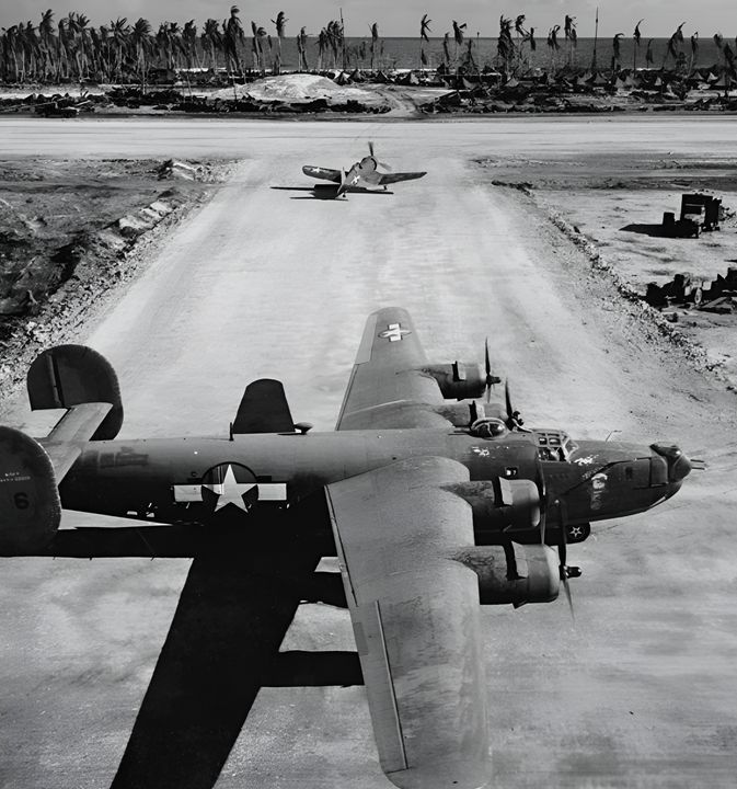 Một số PB4Y-1 đời đầu lắp tháp pháo Convair 250CH-3 ở mũi thay vì ERCO 250SH-3 như trong hình, chụp ở phi đoàn tuần tra tại Kwajalein tháng 3 năm 1944. (80G-407715, RG80, NARA)