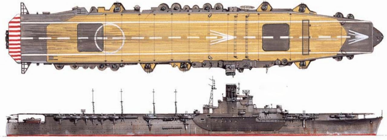 Hiyō vào tháng 6 năm 1944, ngay trước khi bị đánh chìm trong trận Biển Philippine. Có thể dễ dàng nhận ra đường nét thân tàu mang nguồn gốc từ tàu thương mại, cùng đảo chỉ huy lớn với ống khói nghiêng đặc trưng. 