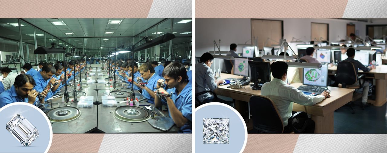 Tại Surat, các công ty sản xuất kim cương cung cấp cho công nhân của họ môi trường làm việc chuyên nghiệp bằng cách sử dụng các công cụ công nghệ tiên tiến nhất trong ngành.Ảnh: SRK Exports và Venus Jewel