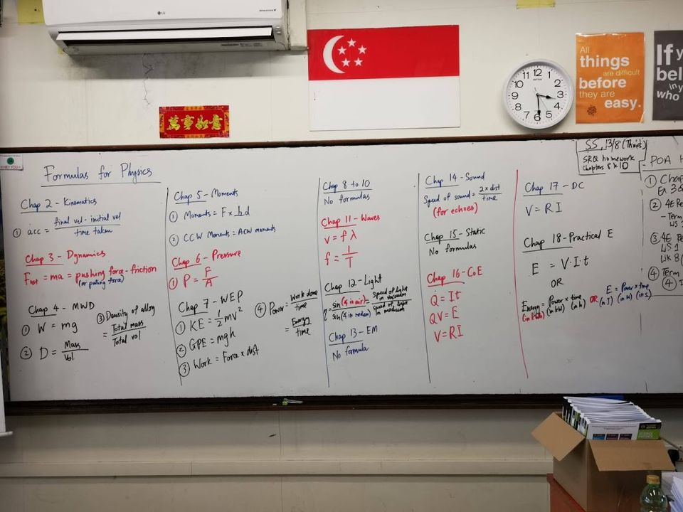 Tấm bảng lớp, trường cấp 2 Loyang View, Singapore