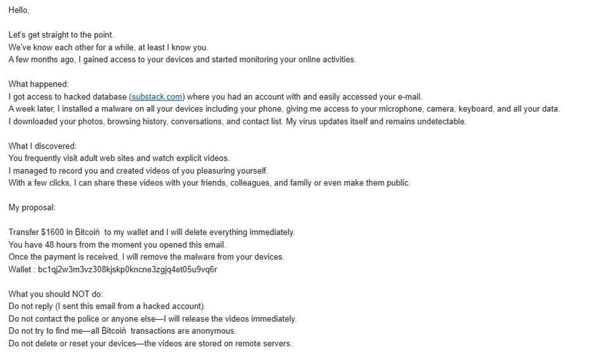 Hình chụp màn hình email trong hộp spam