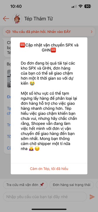 Giao chậm hơn 1 ít tới hơn 1 tuần? Tạm ngưng lấy hàng và phân loại cũng tốn hơn 1 tuần?